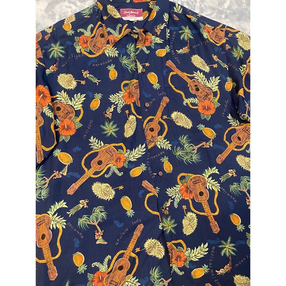 1950’s style Hawaiian shirt L ukelele hula girl pineapple lei VLV rockabilly - Picture 2 of 7